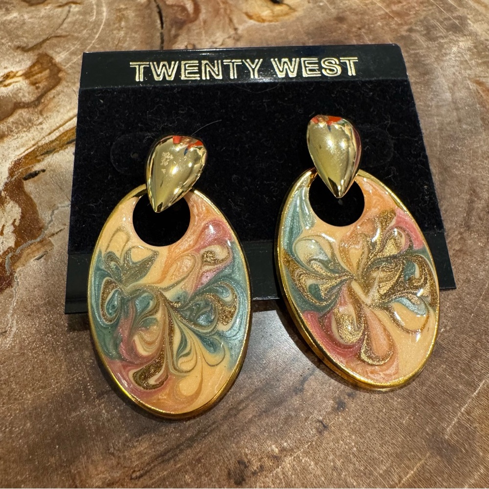Twenty West - Gold tone Multicolor Artistic Swirl Earrings